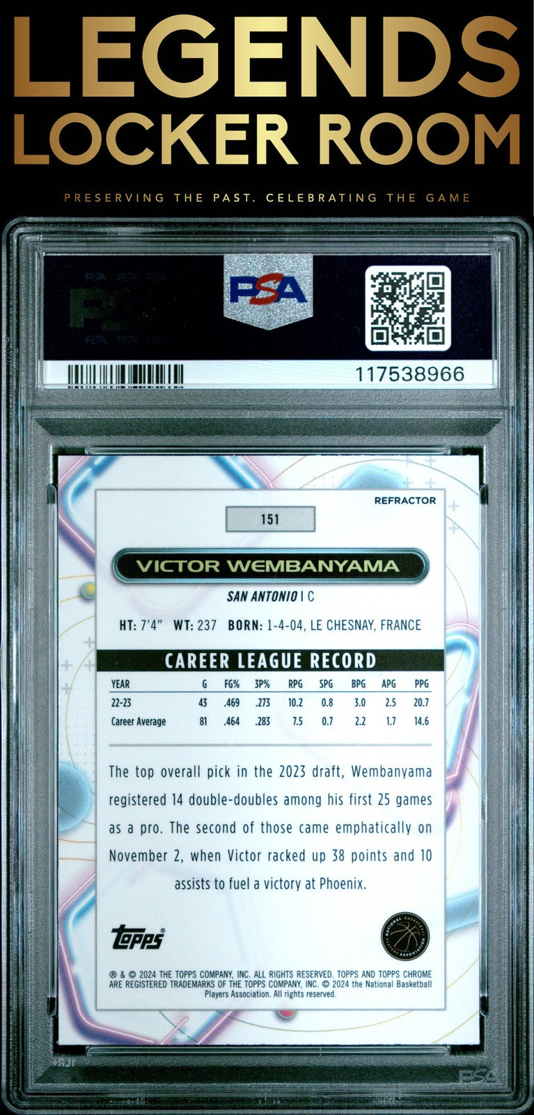 2023 Topps Cosmic Chrome #151 Victor Wembanyama Refractor PSA 9