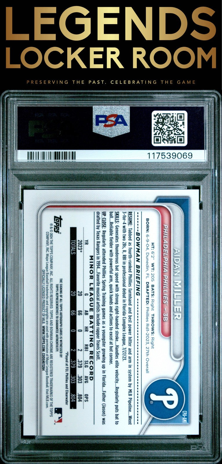 2024 Bowman Chrome Prospect Autographs #CPAAMI Aidan Miller PSA 10