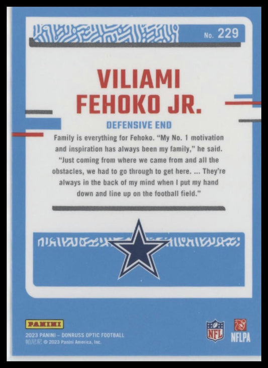 2023 Donruss Optic #229 Viliami Fehoko Jr.