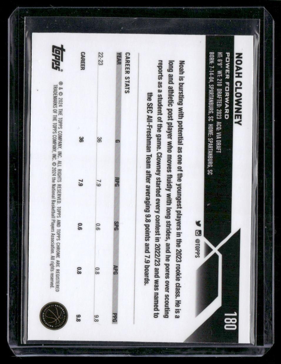 2023-24 Topps Chrome #180 Noah Clowney Prism Refractors