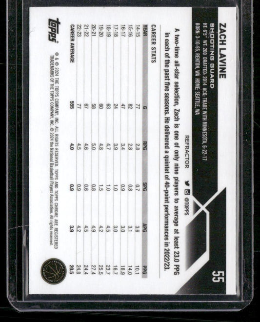 2023-24 Topps Chrome #55 Zach LaVine Prism Refractors