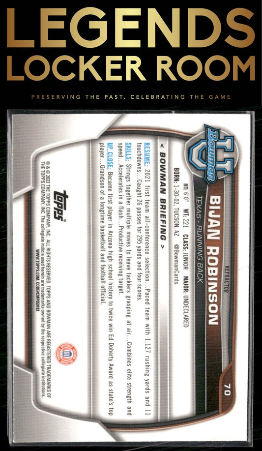 2022 Bowman University Chrome #70 Bijan Robinson Refractor