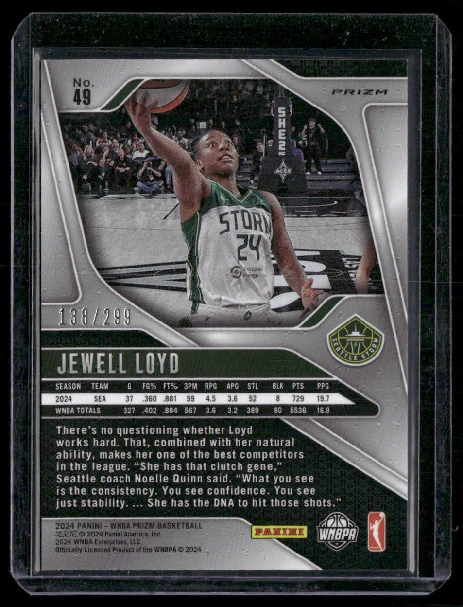 2024 Panini Prizm WNBA #49 Jewell Loyd Red Prizms #/299
