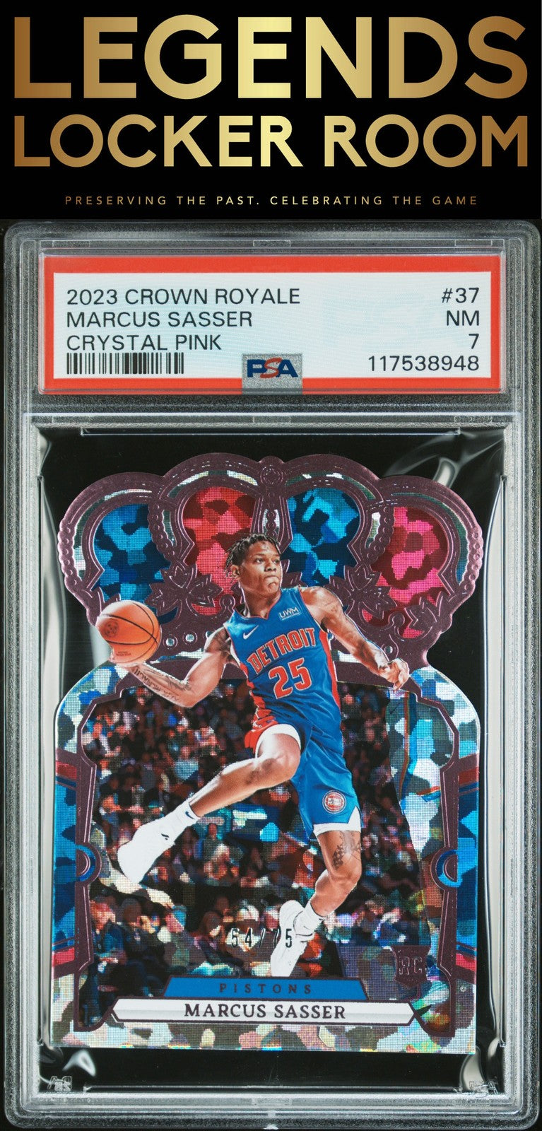 2023 Panini Crown Royale #37 Marcus Sasser Crystal Pink PSA 7