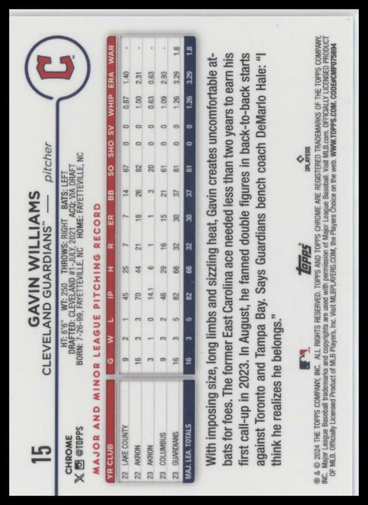 2024 Topps Chrome #15 Gavin Williams