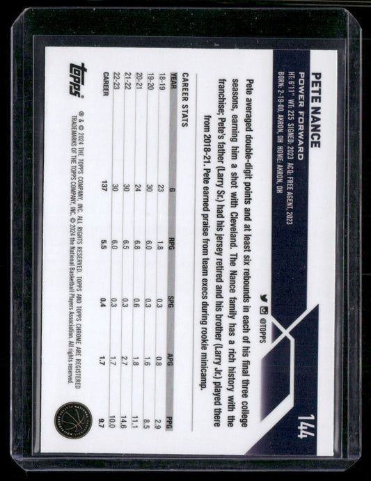 2023-24 Topps Chrome Sapphire #144 Pete Nance