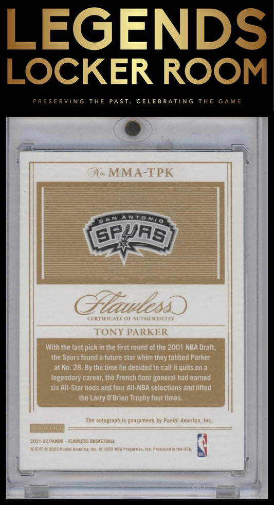 2021-22 Panini Flawless #MMA-TPK Tony Parker Momentous Autographs #/25