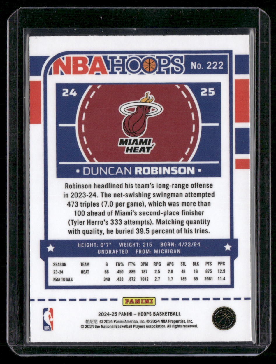 2024-25 Hoops #222 Duncan Robinson Premium Prizms Silver