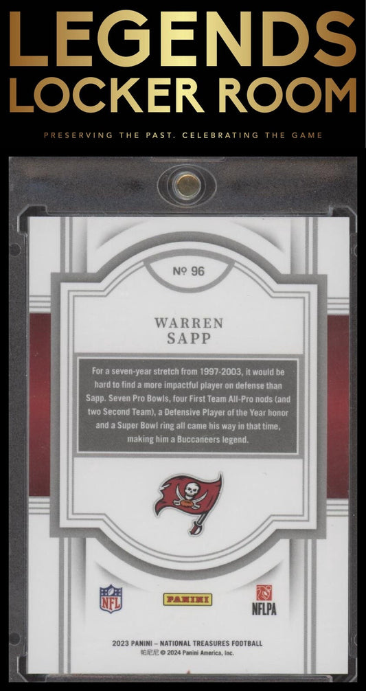 2023 Panini National Treasures #96 Warren Sapp Jersey Number Red #/99