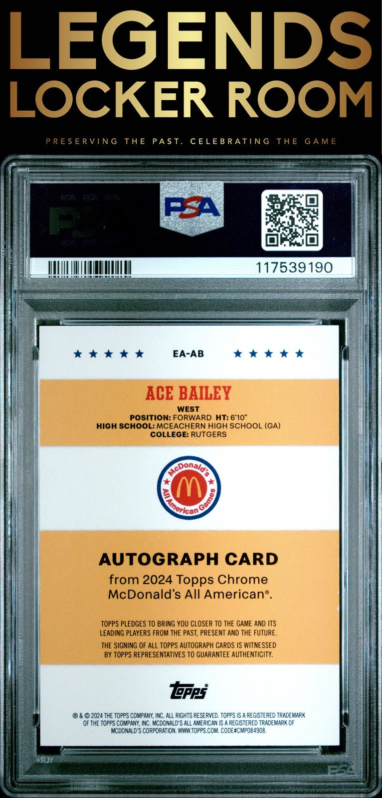 2024 Topps Chrome Mcdonald'S All American Event Auto Ace Bailey PSA 9
