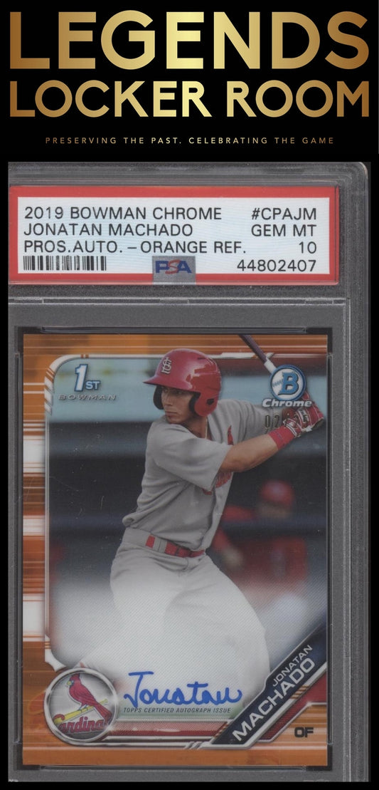 2019 Bowman Chrome Prospects Autographs Jonatan Machado Orange Ref. PSA 10
