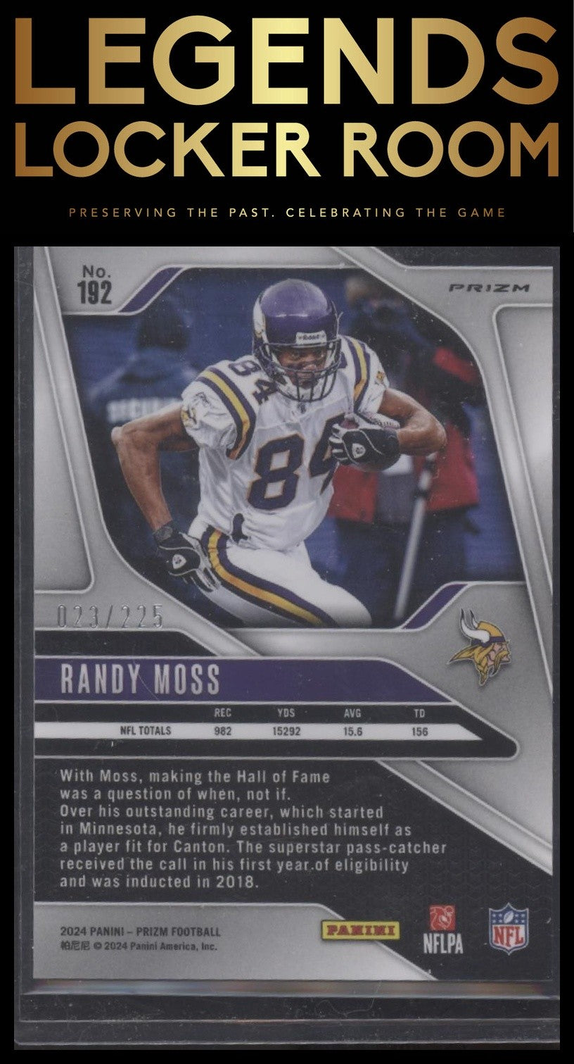 2024 Panini Prizm #192 Randy Moss Purple Ice #/225
