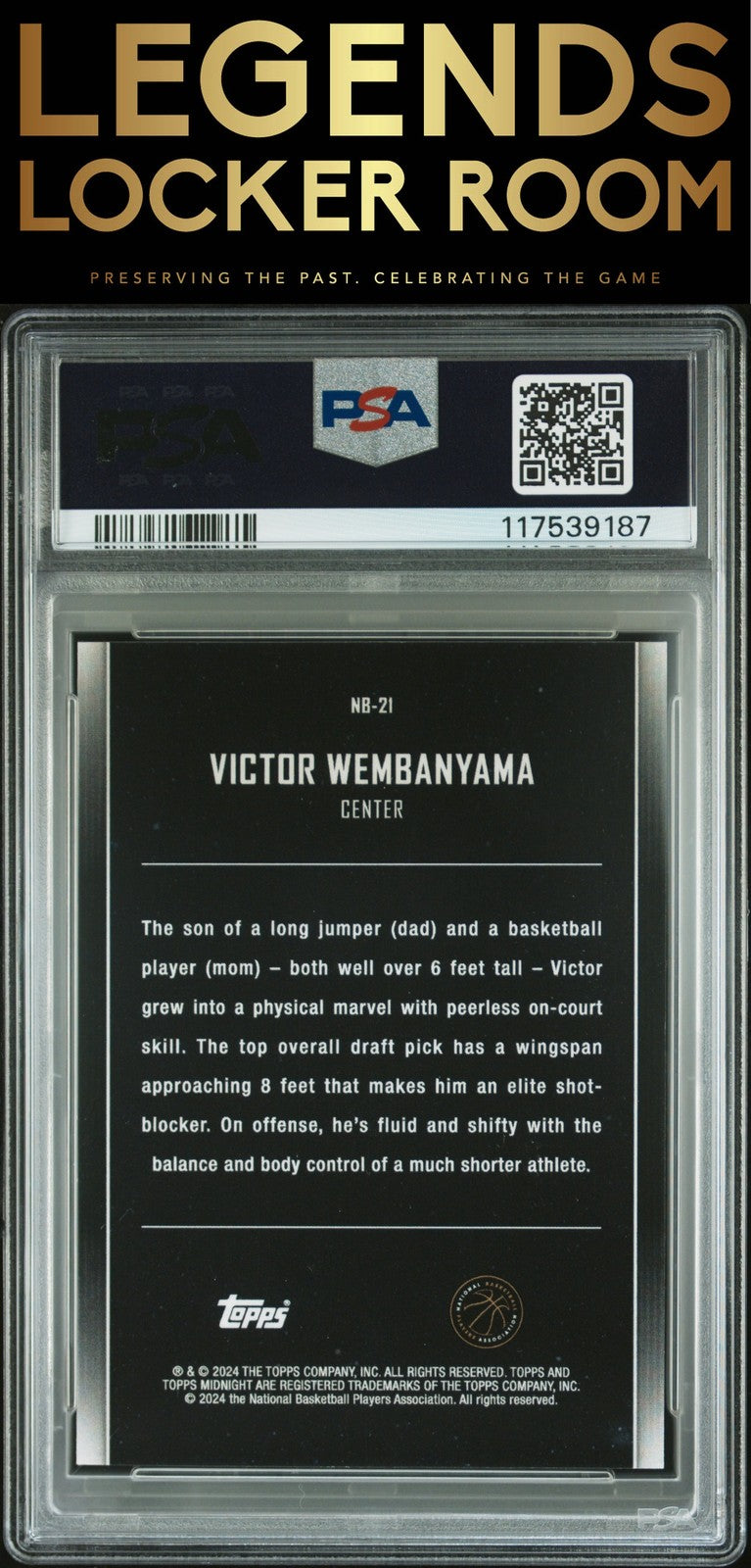 2023 Topps Midnight Nightball Victor Wembanyama /75 POP 1 PSA 10