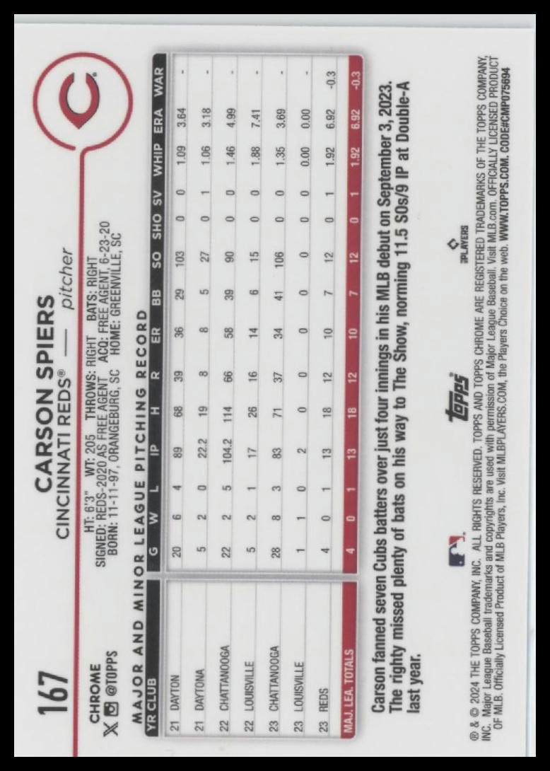 2024 Topps Chrome #167 Carson Spiers