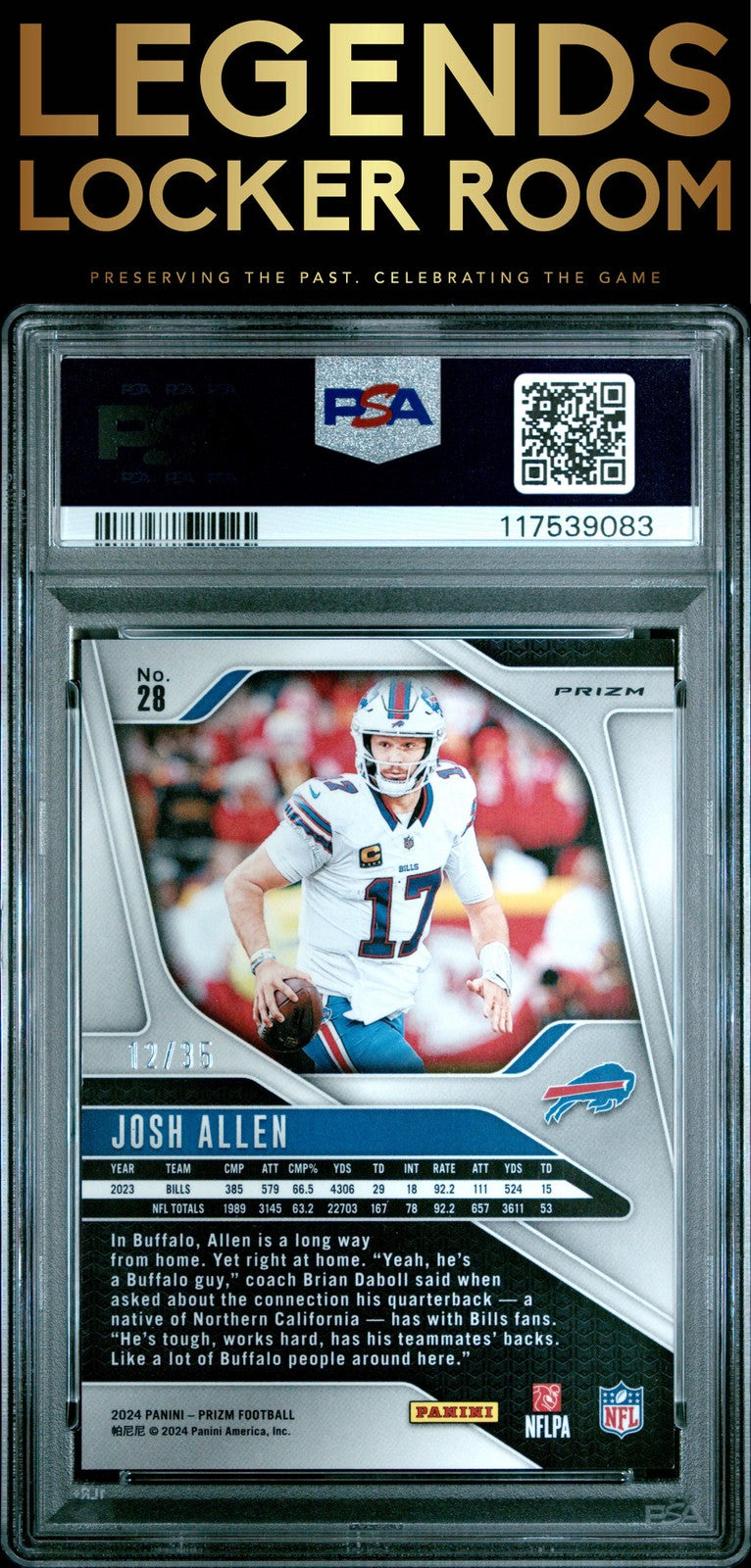 2024 Panini Prizm #28 Josh Allen White Prizm PSA 9