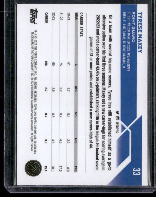 2023-24 Topps Chrome Sapphire Edition #33 Tyrese Maxey Gold #/50
