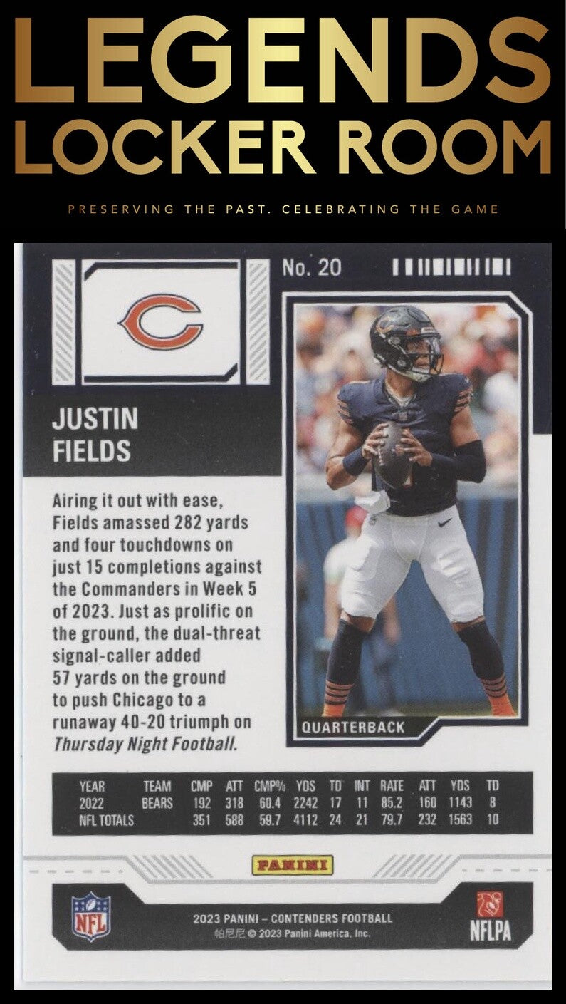 2023 Panini Contenders #20 Justin Fields Season Ticket Retail