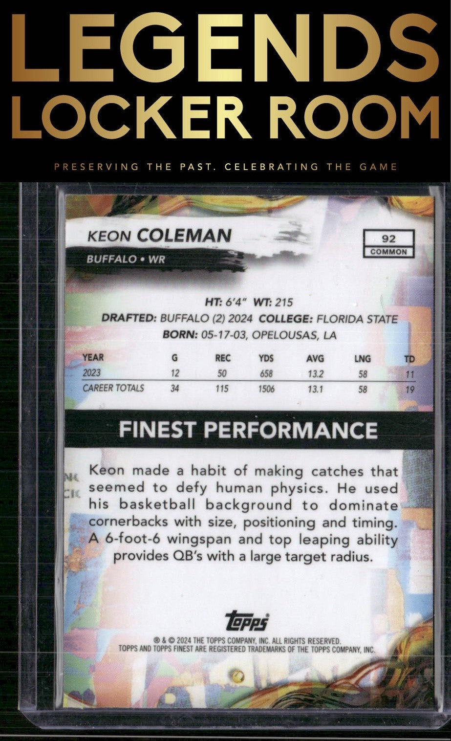 2024 Finest #92 Keon Coleman Blue Checkerboard Refractor #/99
