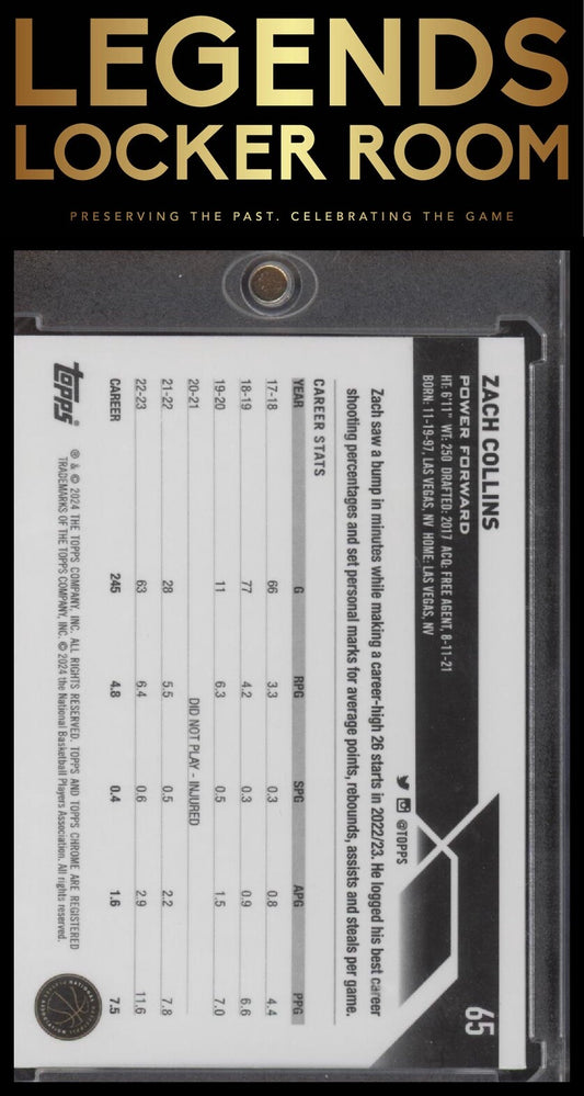 2023-24 Topps Chrome #65 Zach Collins Blue Refractors #/75