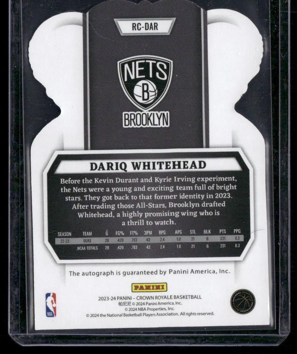 2023-24 Panini Crown Royale Dariq Whitehead Rookie Crown Auto Red #/35