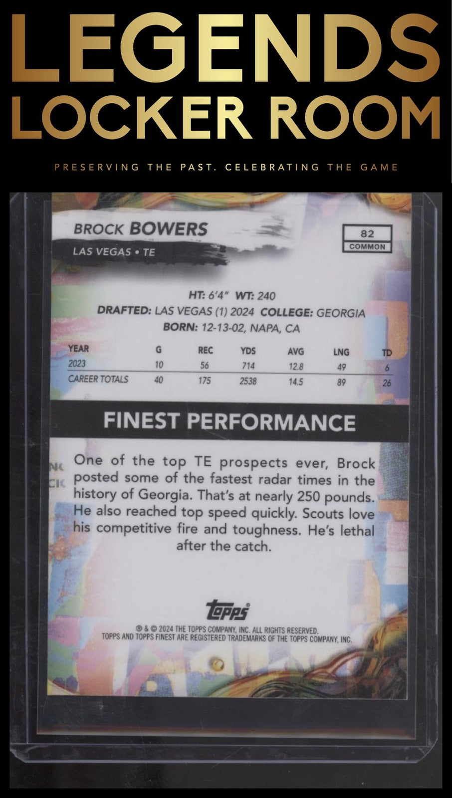 2024 Finest #82 Brock Bowers Sky Blue Refractor #/325