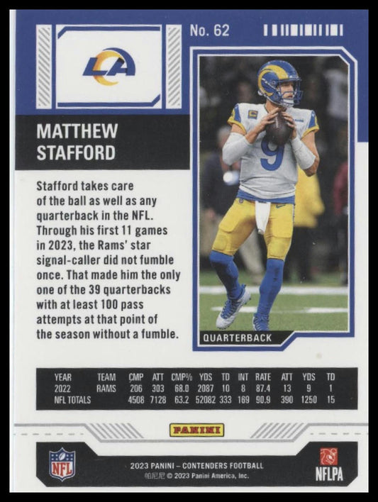 2023 Panini Contenders #62 Matthew Stafford Season Ticket Retail