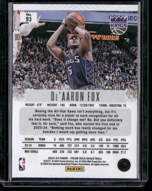 2023-24 Panini Prizm Deca #93 De'Aaron Fox