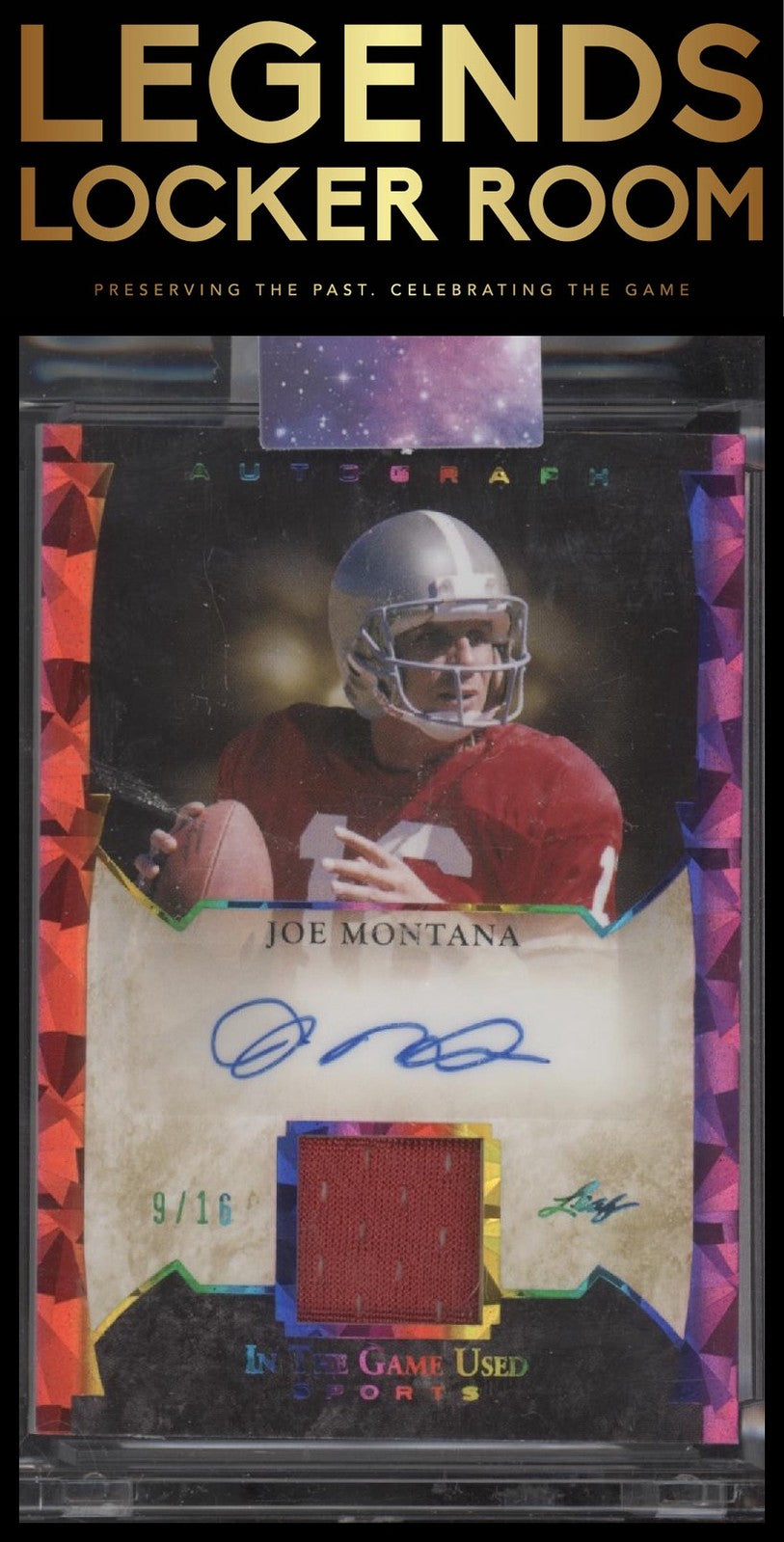 2022 Leaf In The Game Used Sports Auto Purple Joe Montana /16