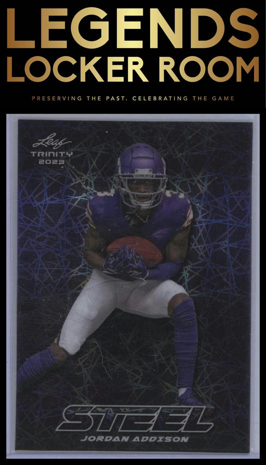 2023 Leaf Trinity (Mega Box) #S-51 Jordan Addison Steel Lazer Purple #/49