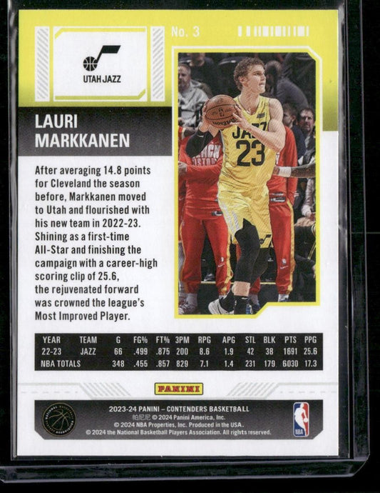 2023-24 Panini Contenders #3 Lauri Markkanen Season Ticket Retail