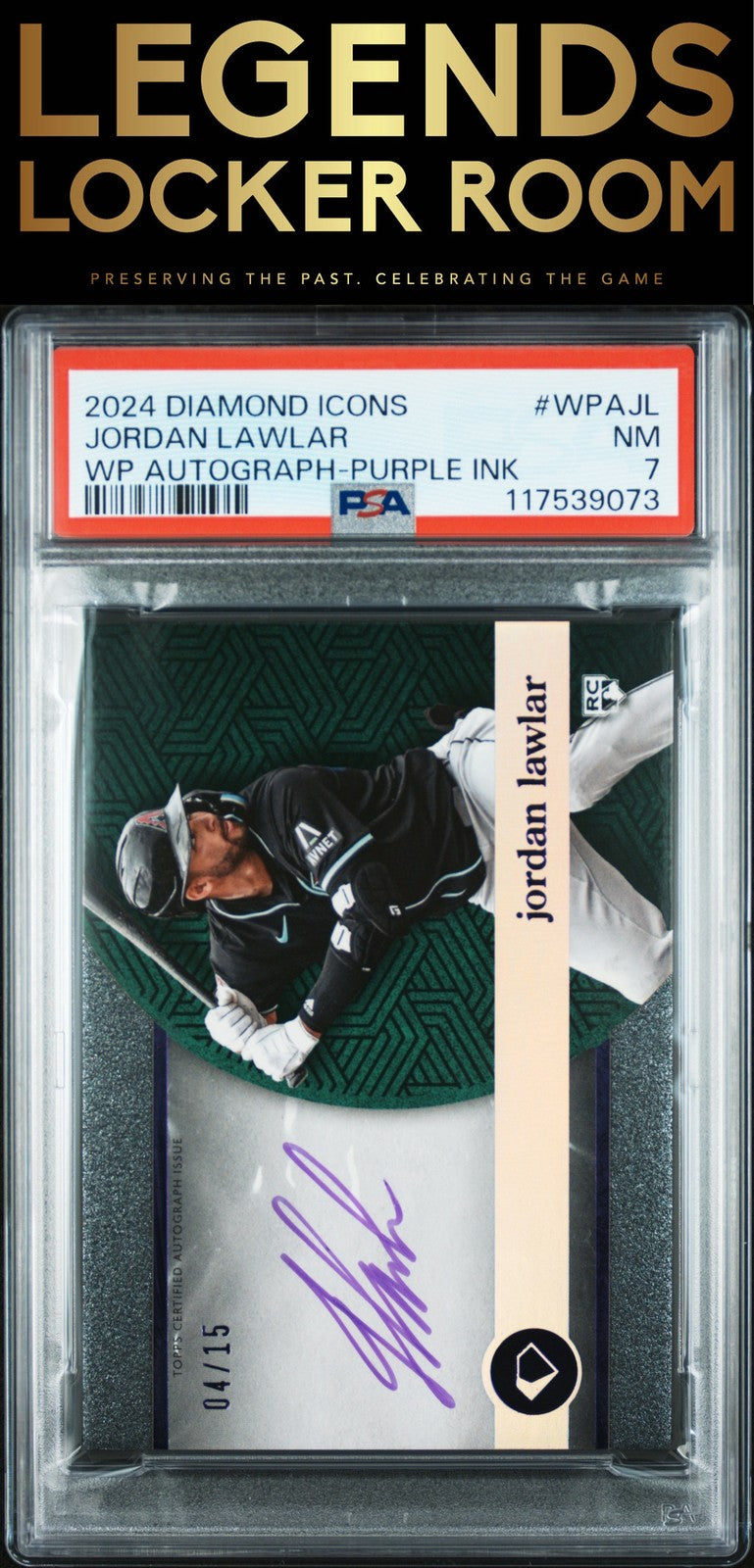 2024 Topps Diamond Icons White Polychromatink Jordan Lawlar Auto Purple PSA 7