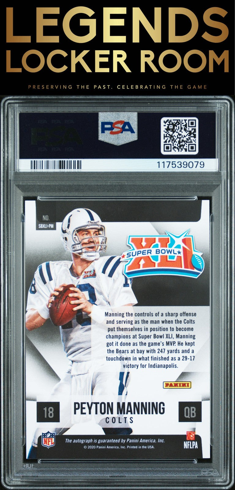 2021 Panini Spectra Super Bowl Signatures Prizm Peyton Manning Colts SSP PSA 8