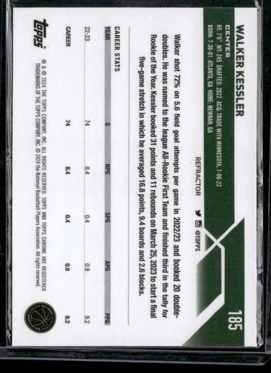 2023-24 Topps Chrome #185 Walker Kessler Refractors