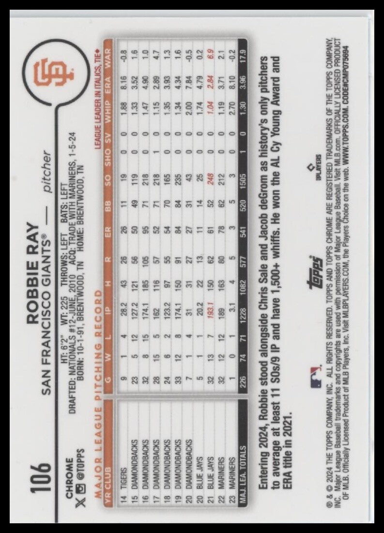 2024 Topps Chrome #106 Robbie Ray