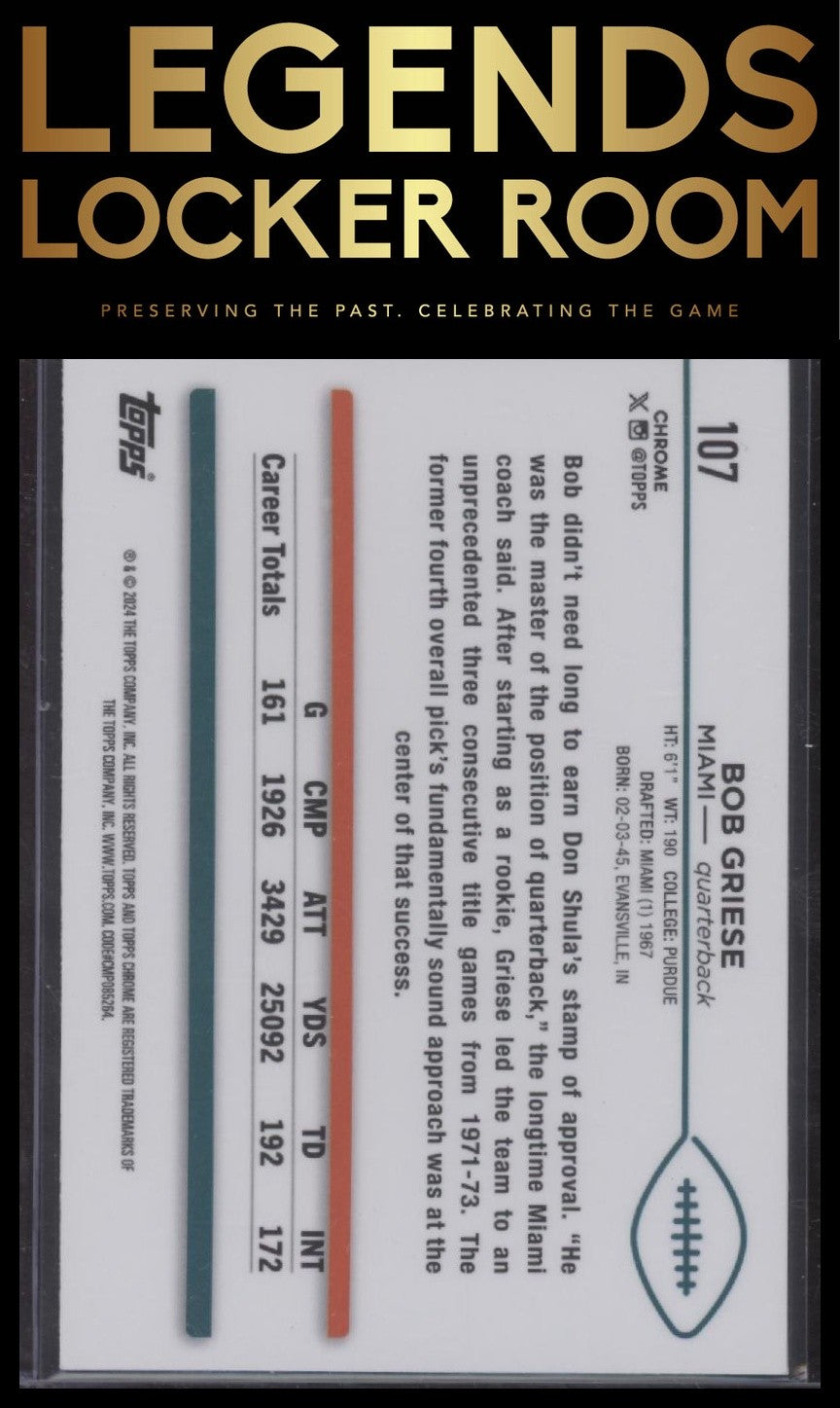 2024 Topps Chrome #107 Bob Griese Green Geometric Refractor #/99