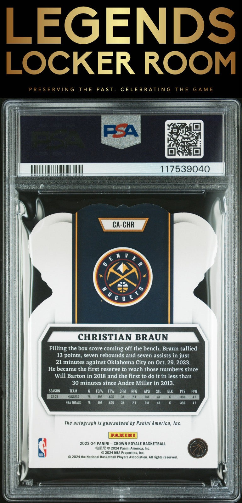 2023 Panini Crown Royale Crown Autographs Christian Braun PSA 9