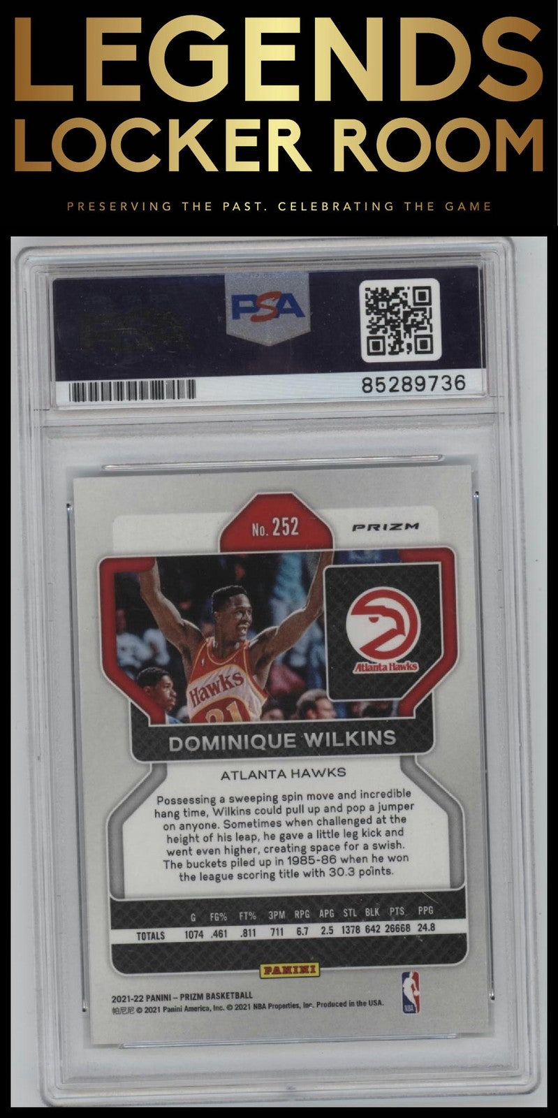 2021-22 Panini Prizm #252 Dominique Wilkins Green Auto PSA Authentic