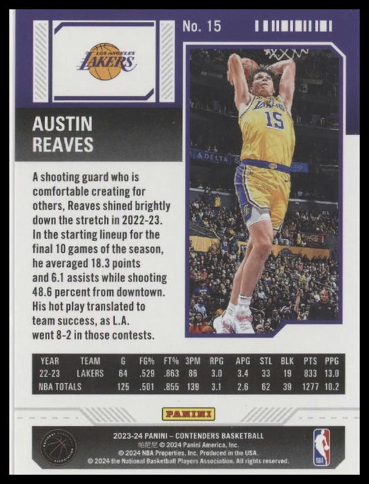 2023-24 Panini Contenders #15 Austin Reaves Season Ticket Premium Edition