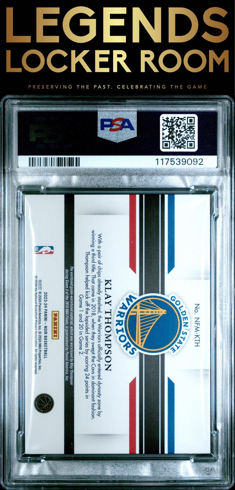 2023 Panini Noir NBA Finals Memorabilia #NFMKTH Klay Thompson PSA 9