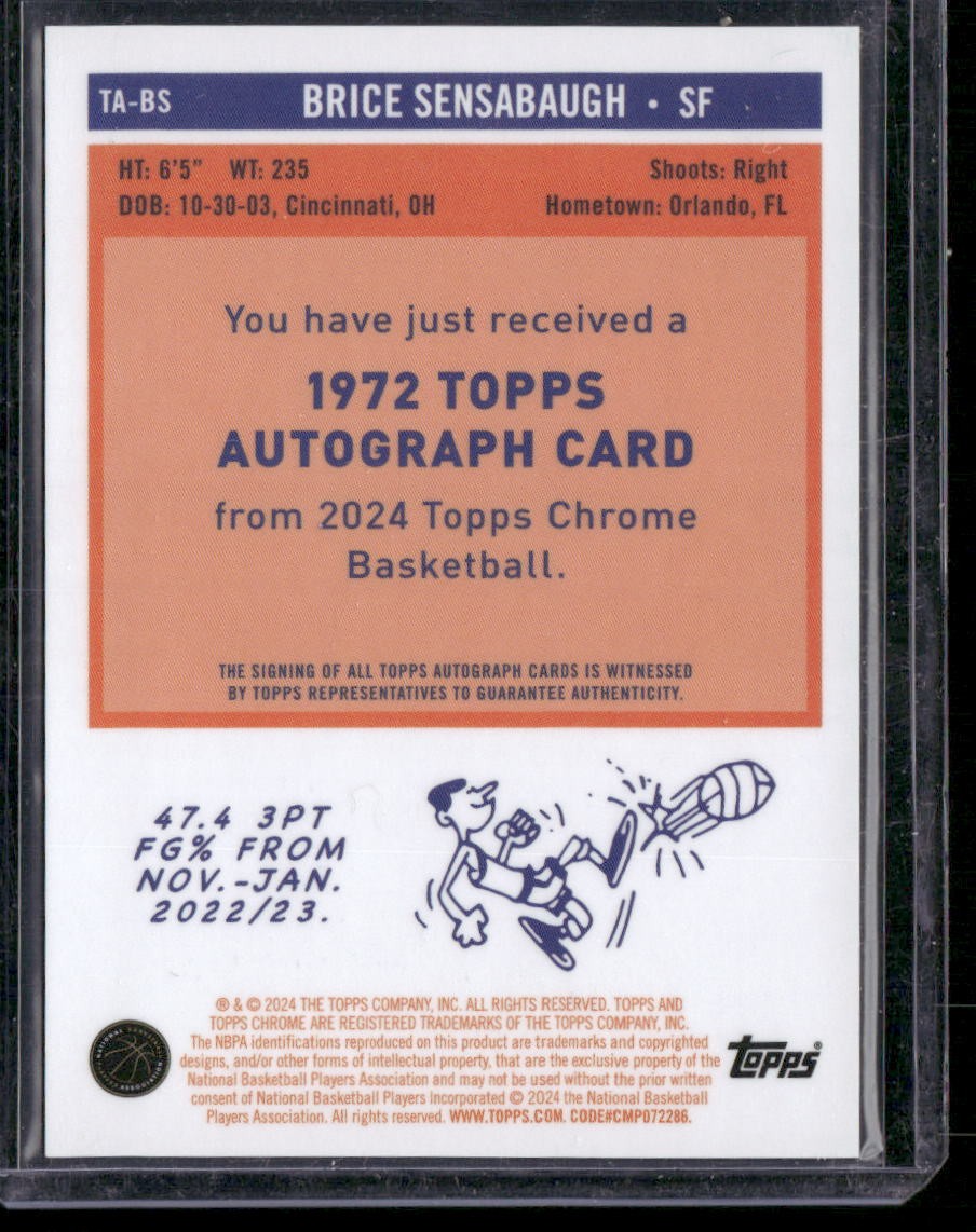 2023-24 Topps Chrome Brice Sensabaugh 1972 Topps Auto Refractors Orange #/25