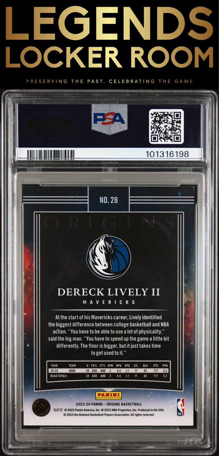 2023 Panini Origins #28 Dereck Lively Ii Blue PSA 6