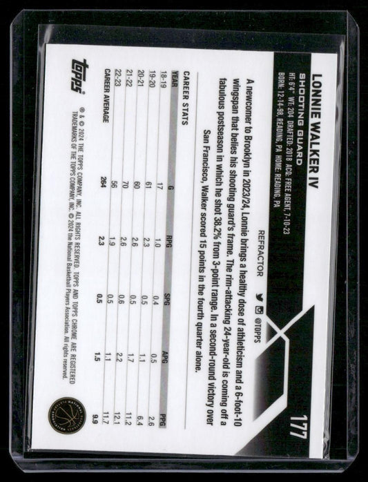 2023-24 Topps Chrome #177 Lonnie Walker IV Refractors