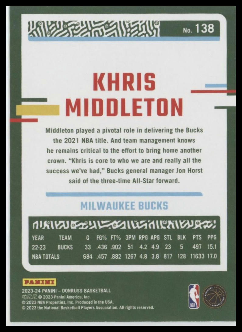 2023-24 Donruss #138 Khris Middleton