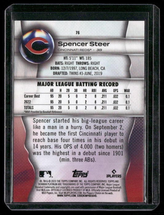 2023 Bowman Platinum #76 Spencer Steer
