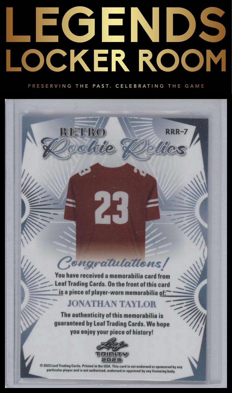 2023 Leaf Trinity (Mega Box) #RRR-7 Jonathan Taylor Retro Rookie Relics