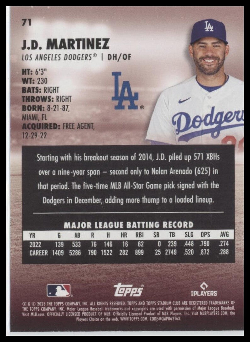 2023 Stadium Club #71 J.D. Martinez