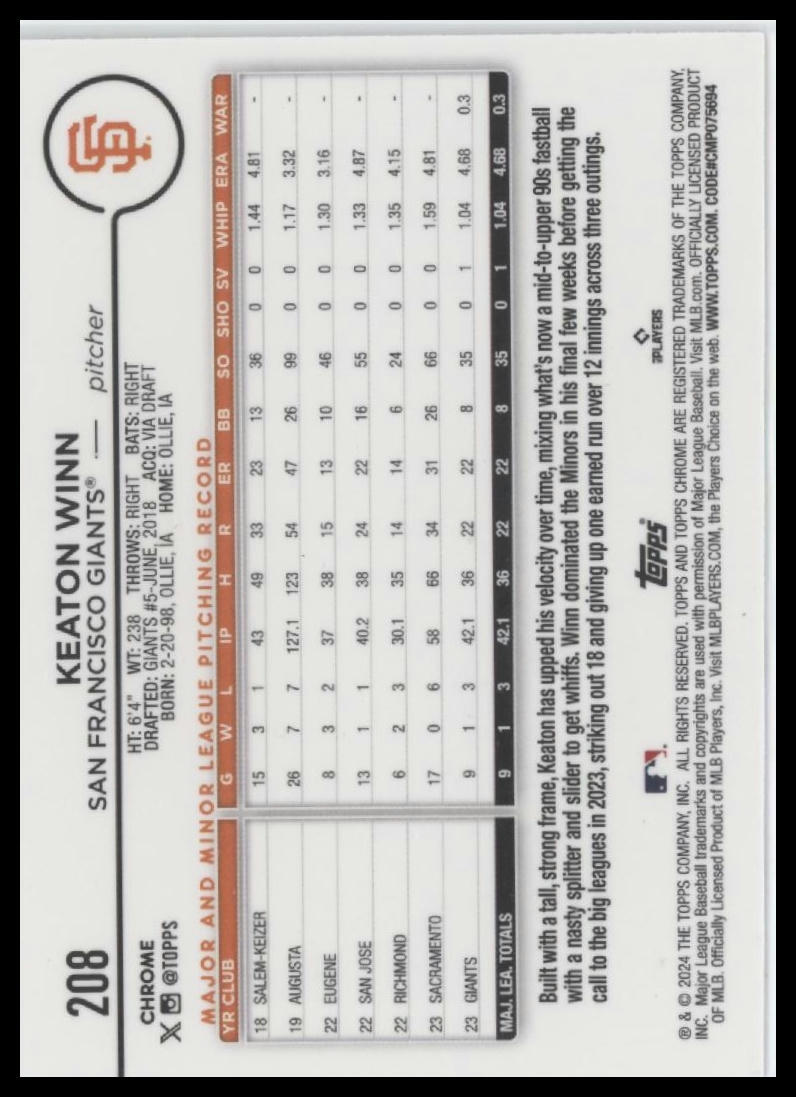 2024 Topps Chrome #208 Keaton Winn