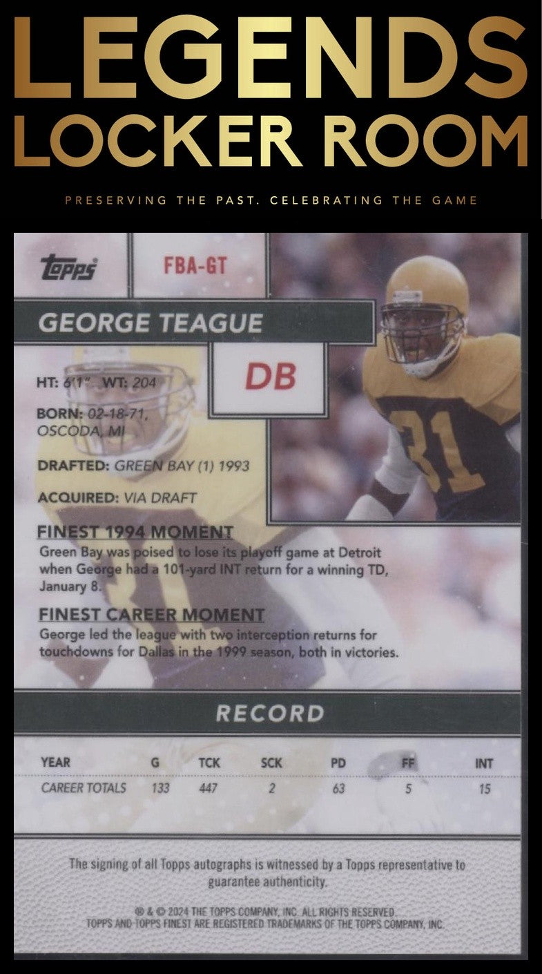 2024 Finest #FBA-GT George Teague Flashback Autographs Oil Spill Refractor #/10