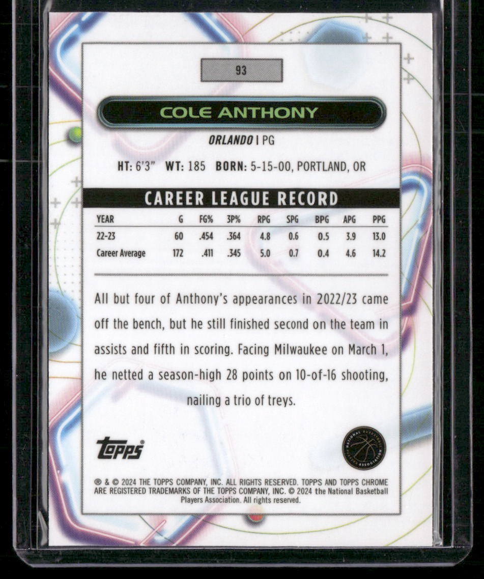 2023-24 Topps Chrome Cosmic #93 Cole Anthony