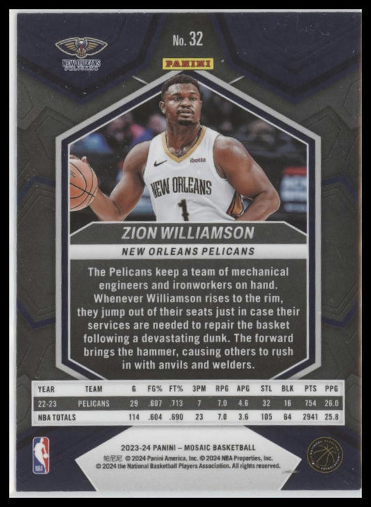 2023-24 Panini Mosaic #32 Zion Williamson